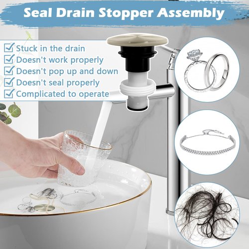 972-098J Plumbing-Equipment Brushed Nickel Drain Sink Stopper, Drain Sink Plug Part Push & Seal Drain Stopper Assembly