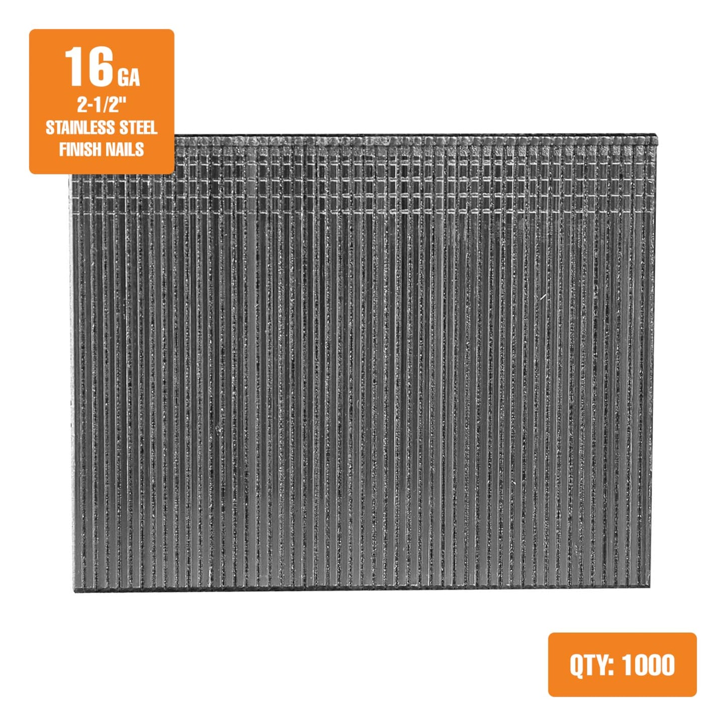 Freeman Stainless Steel Straight Finish Nails | 16 Gauge | 2-1/2" | Glue Collated | 1,000 Count | Indoor & Outdoor | Trim, Moulding, Cabinetry, Furniture Construction, Door & Window Casing | SSSF16-25