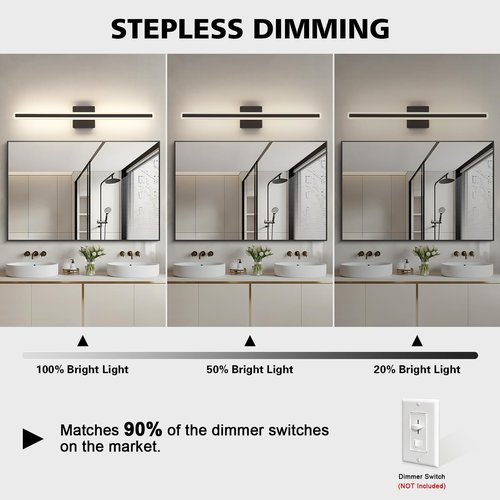 JUSHENG Black Vanity Lights for Bathroom, 5CCT Dimmable Bathroom Lights Over Mirror, Modern LED Vanity Light Fixtures Over Mirror 32'' Inch 24W