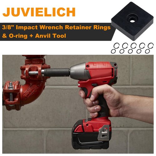 Juvielich 3/8" Impact Retaining Ring Clip with O-Ring,Fits for Mmilwaukeei Pneumatic Type Impact Wrench, Including Retainer Ring Anvil Install Tool(10 Sets)