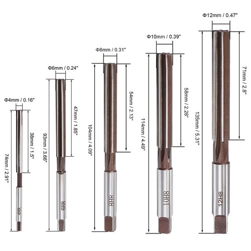 uxcell Hand Reamers Set 4mm 6mm 8mm 10mm 12mm H8 Accuracy Alloy Tool Steel 6 Flutes Straight Shank Milling Cutter Tool 5pcs