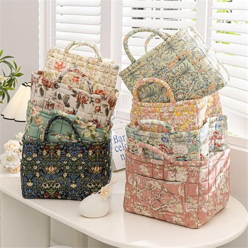 Boho Fabric Storage Basket, Boho Laundry Basket, Large Capacity Foldable Fabric Storage Basket, Collapsible Laundry Hamper with Easy Carry Handles, for Clothes and Sundries (Floral-H)