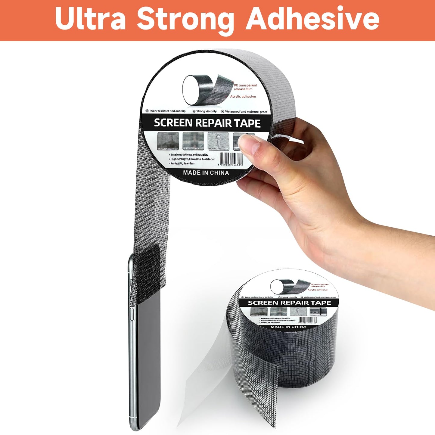 HOFUDON 4in X 20ft Window Screen Repair Tape Black - Heavy Duty 3-Layer Adhesive, Waterproof Fiberglass Mesh Patch Kit for Windows/Doors/Magnetic Screens