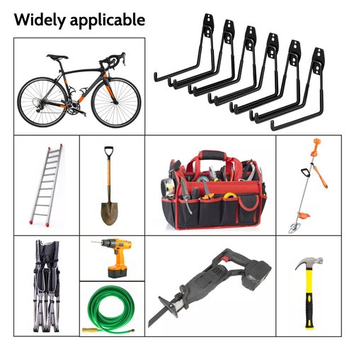 WMK 7.3'' Heavy Duty Garage Hooks, 6 Pack Wall Mount Garage Storage Hooks for Hanging Bike, Ladder, Tools - 100LB Load Capacity, Triple-Welded, PVC Coated (Black)
