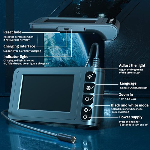 SKYBASIC Industrial Endoscope Borescope Camera with Light, 4.3'' LCD Screen HD Digital Snake Handheld Waterproof Sewer Inspection Camera with 8 LED Lights, 16.5FT Semi-Rigid Cable