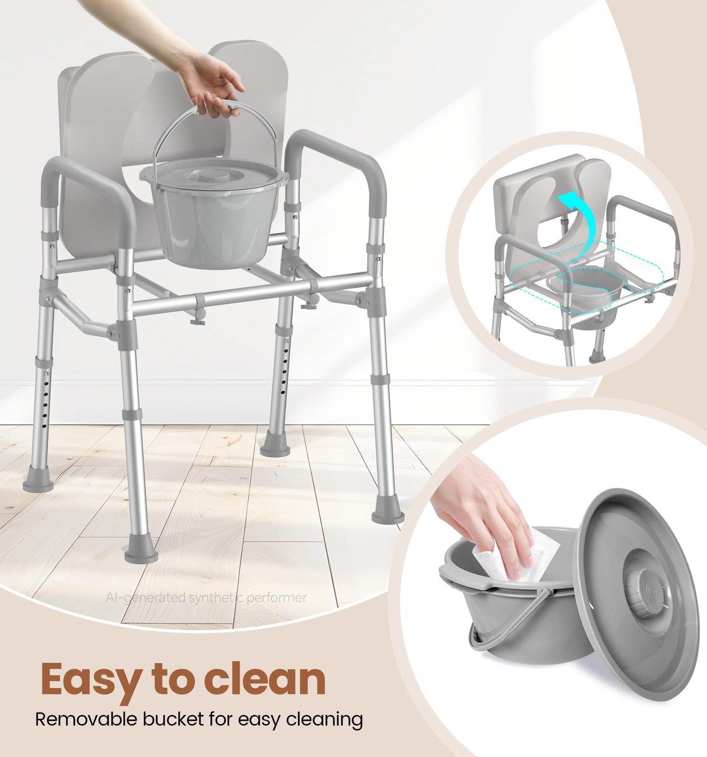 soundfuse Bedside Commode Toilet, Padded Seat and Backrest, Aluminum Frame