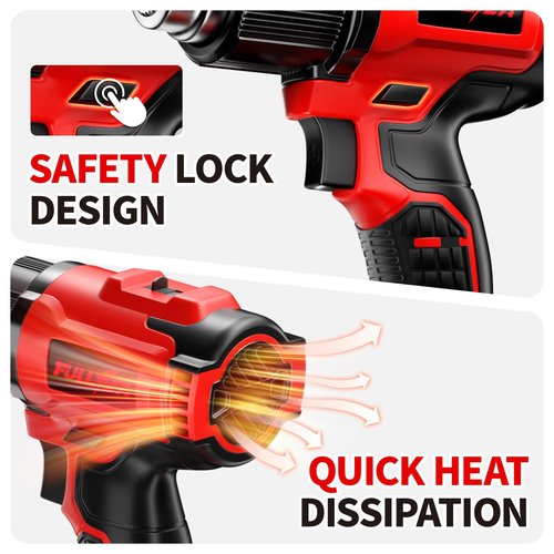 FULLYEA Cordless Heat Gun with 2 x 4.0Ah Batteries, 5 Nozzles Hot Air Gun Kit Portable, Max 1022°F (550°C) Fast Heating, 2-Temperature Setting, Heat Gun for Shrink Tubing, PVC Wrap, Crafts
