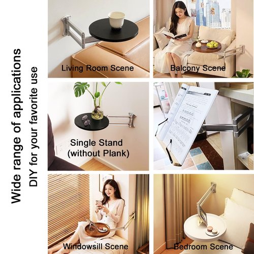 ANTEISI Bedside Shelf Wall Mount Tea Table Folding Brackets,Floating Nightstand Retractable Folding Hinges,Narrow Side Table Retractable Bracket,Suitable for Living Room,Bedroom,Study,Bathroom,Etc