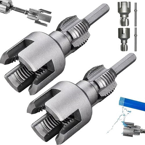 QAOlDH 2025 New Pipe Thread Cutting Tool,Integrated Internal & External Pipe Threading Tool,Electric Drill Compatible PVC Pipe Threader Kit,1/2" (DN15) 3/4" (DN20) Pipe Sizes Rethreading Tool