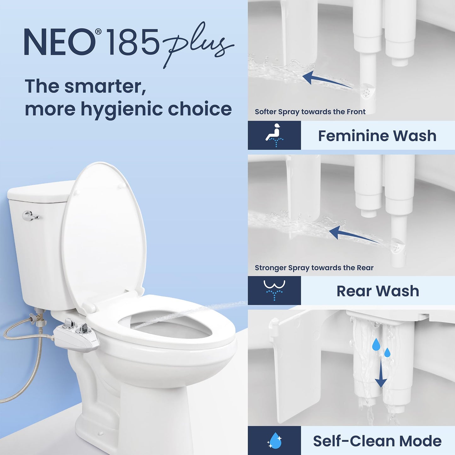 LUXE Bidet NEO 185 Plus - Dual Nozzle, Non-Electric Bidet Attachment for Toilet Seat, Patented Slide-In Install, 360° Self-Clean, EZ-Lift to Clean, Feminine & Rear Wash (Rose Gold)