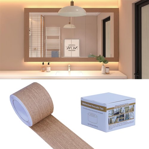 FEILAYS Teak Wood Grain Removable PVC Waterproof Border Wall Decor Removable Self Adhesive Door Frame Window Mirror Bathroom Tiles Sticker Grain Trim Wallpaper 1.96inch x 393inch
