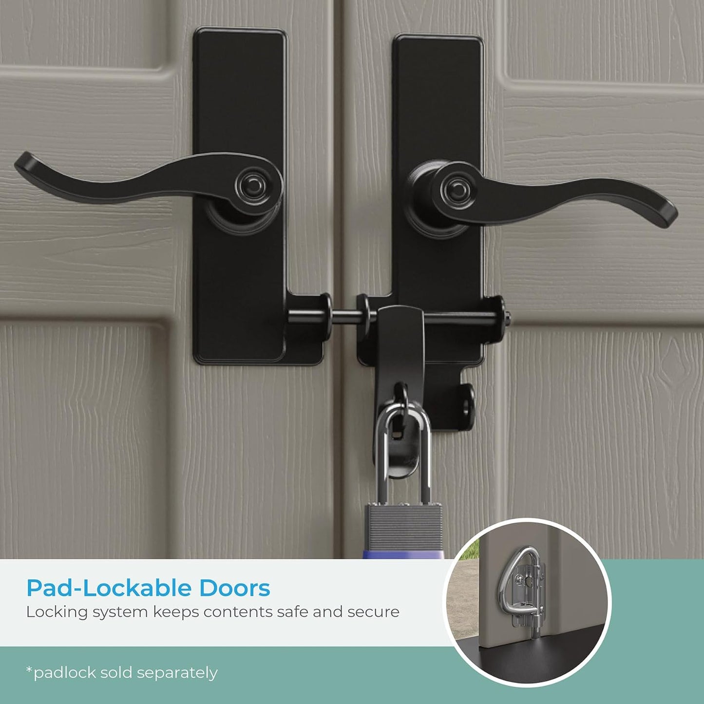 Suncast 8’x10’ Tremont Resin Shed, Vanilla & Slate – Backyard Storage Unit with Skylights, Corner Shelves, Reinforced Floor & Double Doors – Store Lawn Mower, Garden Equipment & Outdoor Tools