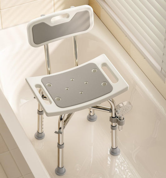 Bluelog Shower Chair with Back for Elderly and Disabled, Shower Seat Bench Stool, Adjustable Height, 350 lbs Capacity, Rectangular
