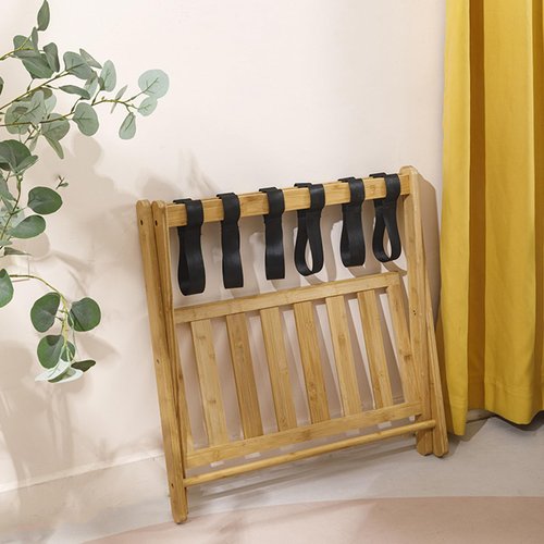 Gryphvex Luggage Rack,Bamboo Luggage Stand,Heavy-Duty Suitcase Holder,Foldable Travel Shelf for Guest Room Bedroom Hotel, Double Layer Structure, Holds up to 150lbs, No Assembly Needed