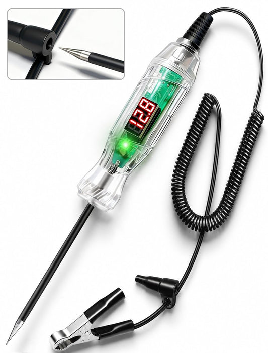 Automotive Test Light, Car Fuse Tester, 3-70V LED Digital Voltage Tester with Voltmeter, Dual-Color Polarity Indicator, 110 inches Wire & Stainless Probe for Car Truck RV Testing