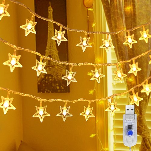 Star String Lights, USB 33 ft 100 LED Star Light for Wedding Party Patio Garden Tent Bedroom Décor, Warm White