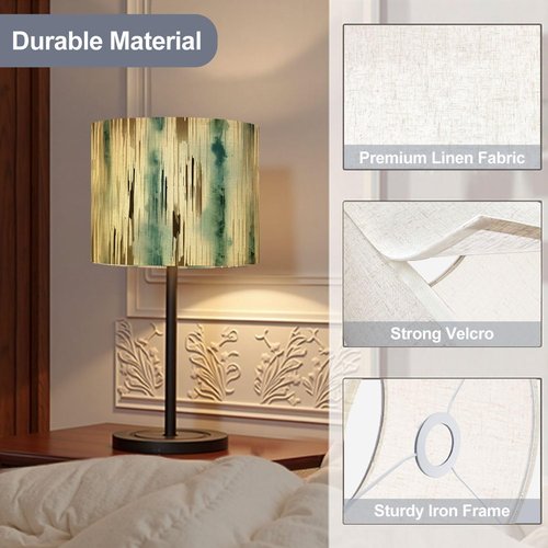 Drum Lamp Shades Set of 2 Abstract teal brown drip style light beige dark aquamarine Stripes Lampshades for Floor Lamps Table Lamps Pendant Light 11"x8.9" Large Replacement Linen Lampshade