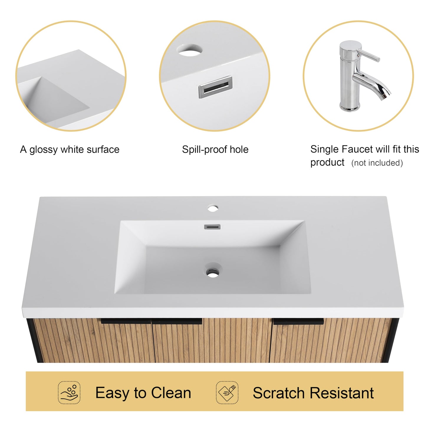 Malwee 48 Inch Freestanding Bathroom Vanity with Sink, 48'' Floor Stand Bathroom Vanity Combo, Modern Cabinet Set with 2 Doors and White Resin Basin Top (MA105-48)