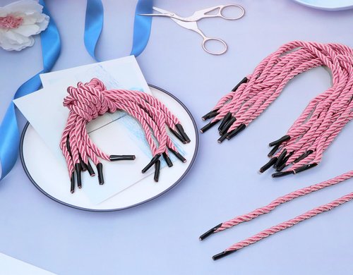 ONLYKXY 60pcs Solid Braided Twisted Handle Rope with Plastic Ends for Bag Box,13inch 3 Satins Xmas Shiny Reusable Decorative Replacement Carrying Portable Thread Cord Trim String (Pink)