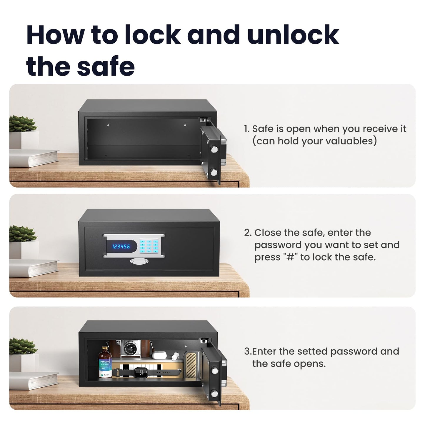 Grimtron Hotel Safe Box (1.36 cu. ft.) with Audit Function, Administrator Password, College Dorm Safe with Silent Mode, LED, and Backlit Keyboard for Documents, Laptop Safe for IPhone, Smart Watch