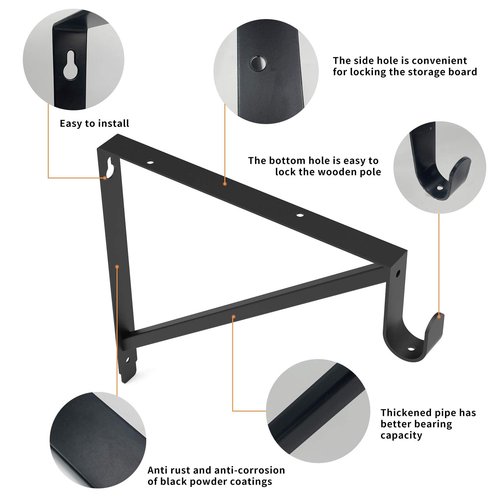 Heavy Duty Closet Rod & Shelf Brackets Clothes Hanger Pole Support Bracket Black 3 Pack