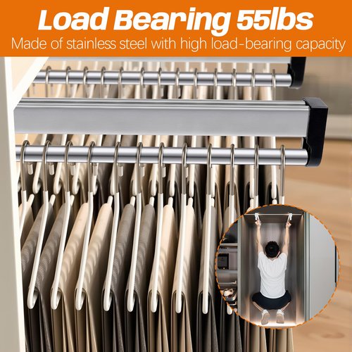 Pull Out Valet Rods for Closets, Clothes Hanger Rail Slide Out Adjustable Heavy Duty Stainless Steel Clothes Storage Hanger Rack for Pants Coats Top Mounted Wardrobe Pants Hanger(350mm/13.7inch)