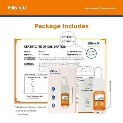 Elitech RC-5+ TE Digital PDF USB Temperature Data Logger Reusable Recorder Refrigerator Thermometer 32000 Points High Accuracy (Extra External Sensor)