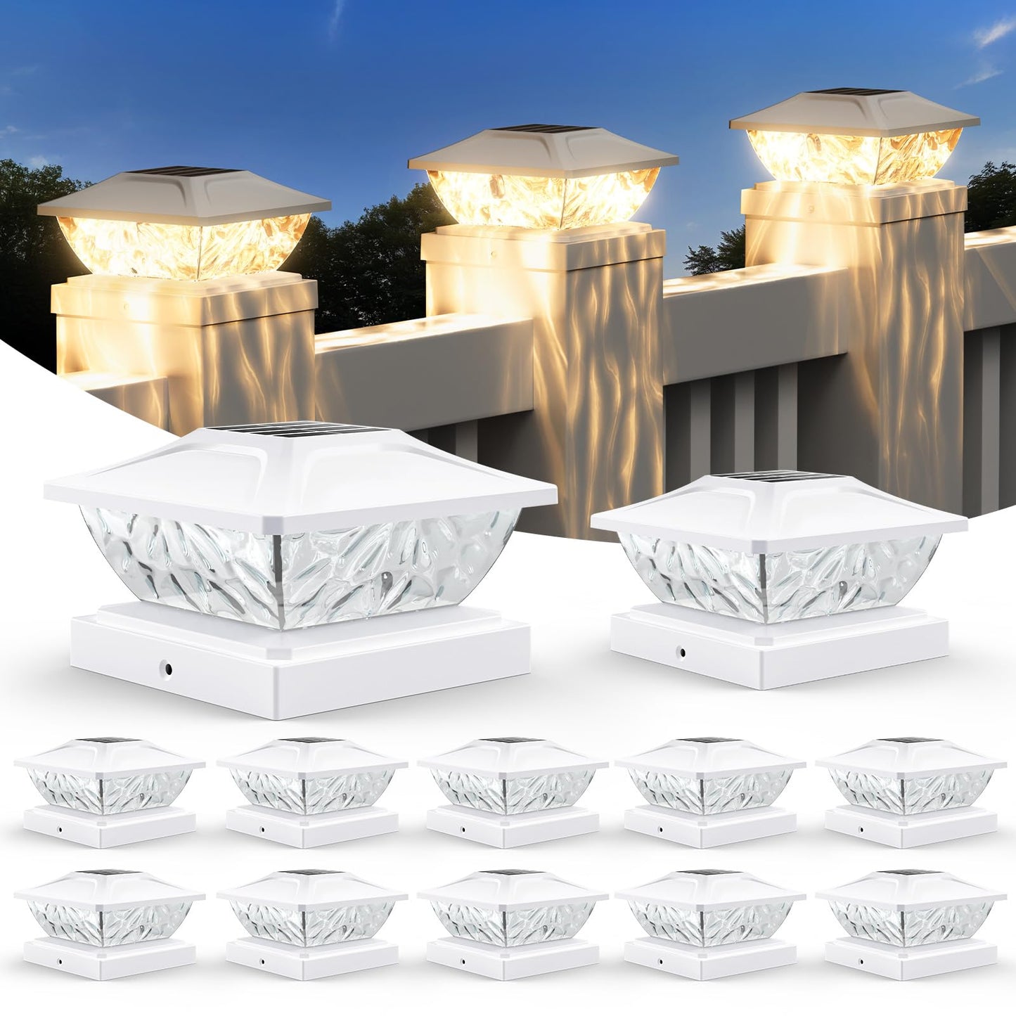 ENSLI 12 Pack Solar Post Cap Lights, 2 Modes Bright Solar Post Lights Outdoor Waterproof, Outdoor Post Lights Solar Powered Deck Lights for 4x4 4.5x4.5 5x5 Posts for Garden Decor