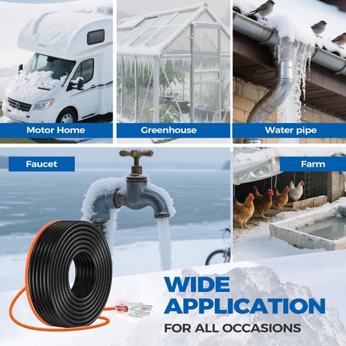 JDZKOMKE 8W/FT 120V Pipe Heat Tape 30FT (3FT-200FT) - Freeze Protection Heating Cable for Metal/Plastic Water Pipes, Maintains Flow at -40°F