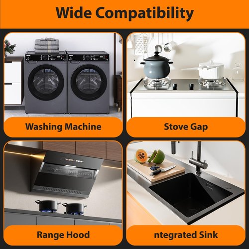 Stainless Steel Stove Gap Covers, 2 Pack Retractable Stove Gap Filler(13.8"–27.5" Length), Stove Guard for Kitchen Oven Gap Between Stovetop and Counter, Easy Clean & Heat Resistant, 2PCS, Black