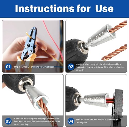 Wire Twister Tool for Drill,Wire Twister,Wire Nut Twister,Wire Nut Twister for Drill,Wire Twisting Tool for Drill,Wire Connector Driver with 1/4" Chuck (4 Packs)