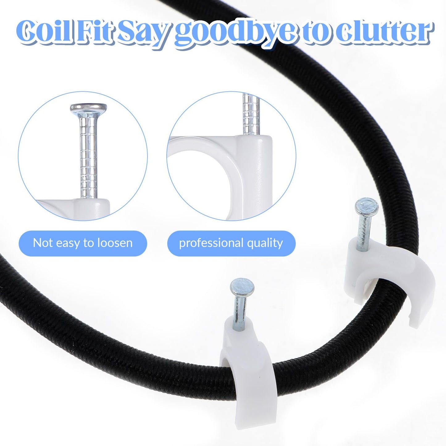 Bewudy 300Pcs Nail Cable Clips, Cable Wire Clips 4mm 6mm 8 mm White Wire Wall Clip with Steel Nails Cables Management Organizer Clip Cables Holder