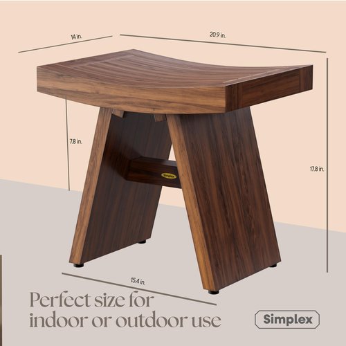 Teak Shower Bench 18” – Waterproof Shower Stool for Inside Shower, Solid Teak Wood Bath Bench, Heavy-Duty Bathroom Seat, Non-Slip, Indoor Outdoor Spa Use