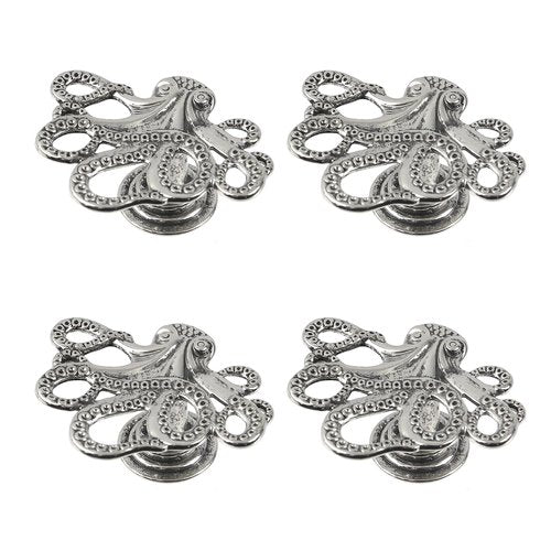 MY MIRONEY 4PCS Silver Octopus Cabinet Knobs Single Hole Elegant Octopus Drawer Handles Zinc Alloy Decorative Furniture Door Pulls Handles for Cupboard Dresser Wardrobe