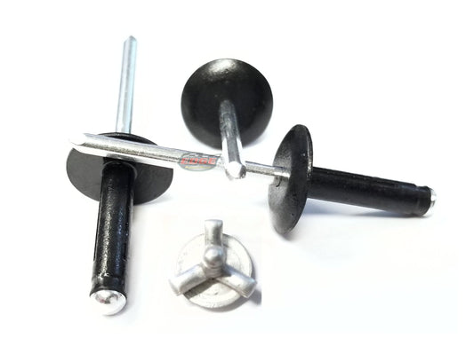 Black Exploding Pop Rivets 3/16" Tri-Fold Large Head Aluminum Mandrel .040 - .354 Grip Range Fastener