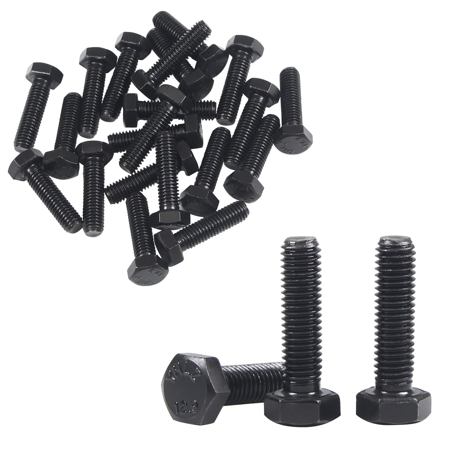 20Pcs M8 Hex Bolts M8x30mm Carbon Steel Grade 12.9 Black Oxide 1.25mm Pitch Fully Threaded Hex Tap Bolts Hexagon Head Screw Machine Bolts Right Hand
