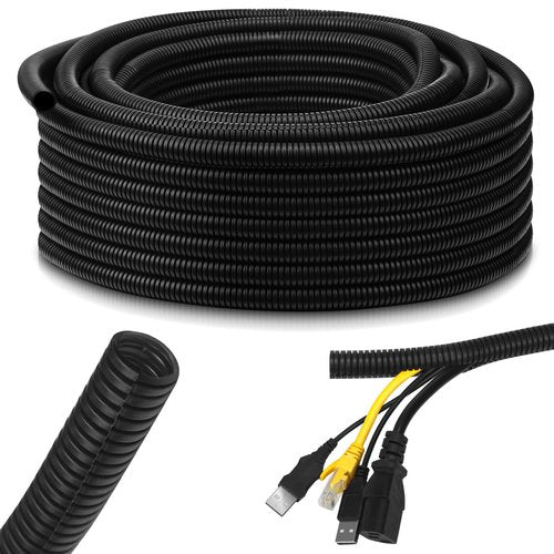 Kanayu Split Flame Retardant Wire Loom High Temperature Cable Conduit Split Cable Sleeves Loom Tubing Auto Wire Conduit for Industrial Electrical Automotive Marine(1/2''-50 ft,Black)