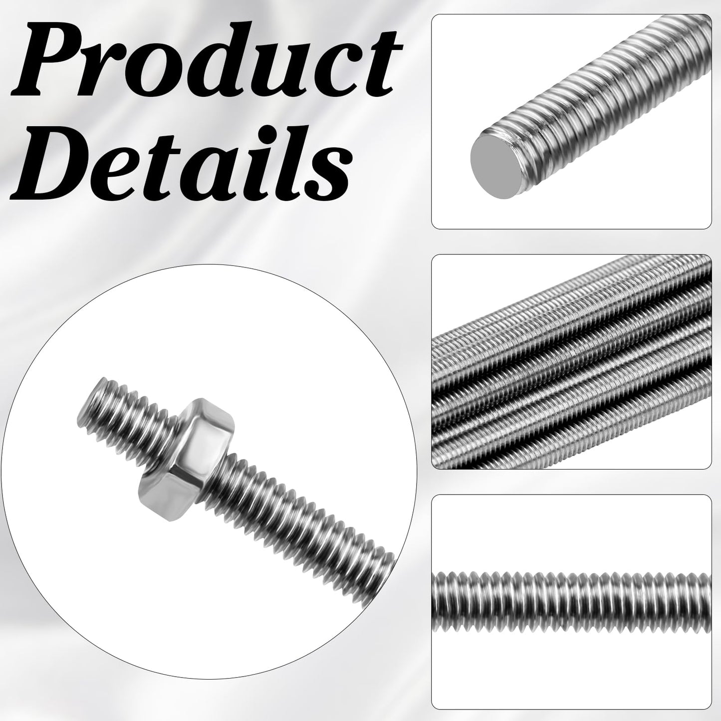 45 Pcs 8/32 Inch Threaded Rod Sets Include 15 Pcs M4 Screw Rod with 15 Pcs Metal Hex Nuts and 15 Pcs Beaded for Beaded Garden Stake Rods