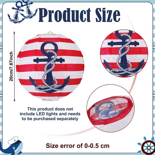 Panelee 12 Pcs Nautical Birthday Party Decorations Anchor Sailor Boat Cruise Ship Theme 8 Inches Hanging Paper Lanterns 8 Inches Round Lanterns for Holiday Navy Baby Shower Party Decor Supplies