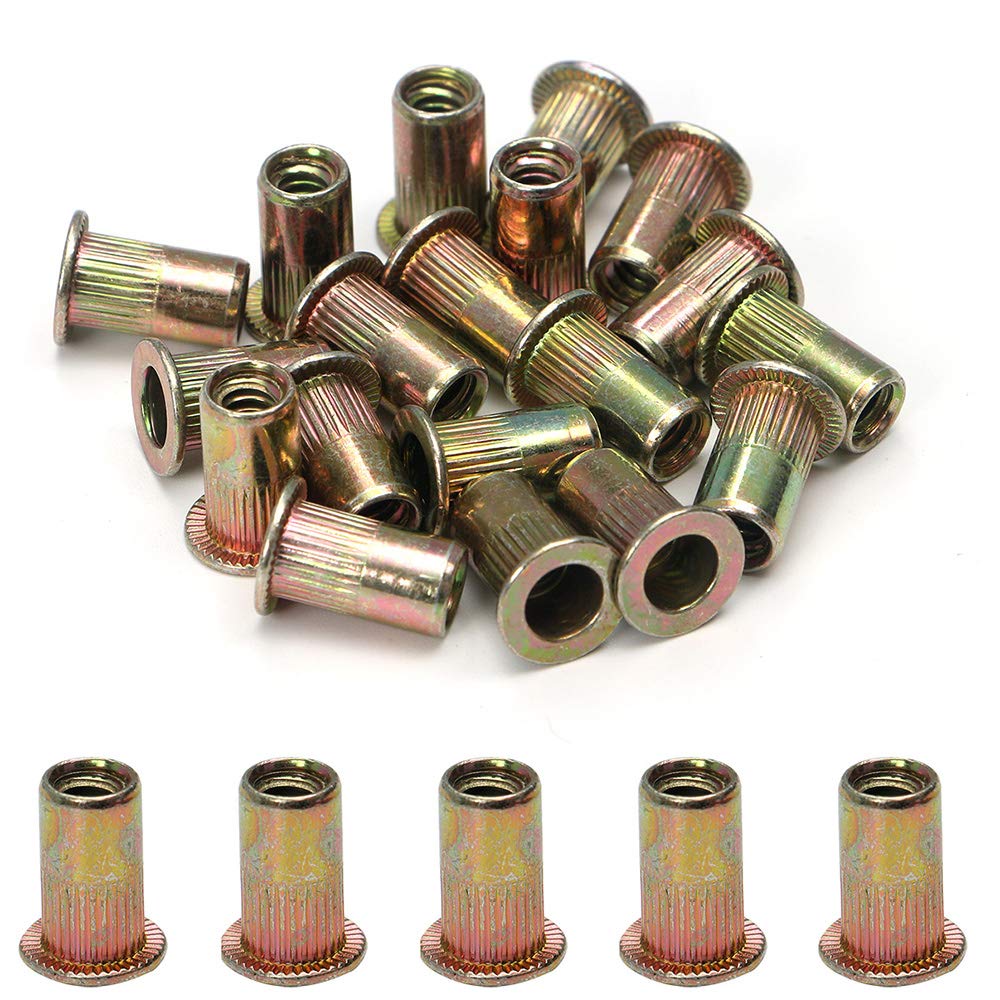 100pcs Carbon Steel SAE Rivet Nuts 1/4-20 Threaded Rivet Insert Nutsert Rivnuts Kit