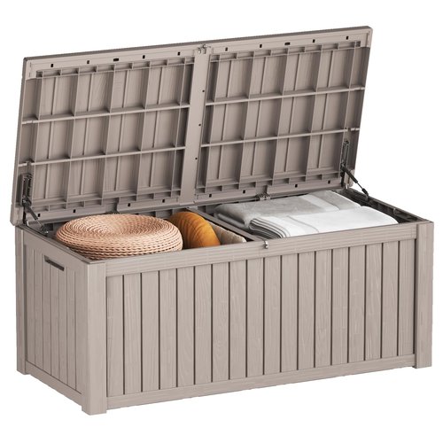 FULOL4CASA 150 Gallon Outdoor Storage Cabinet, Large Outdoor Storage Box for Patio Furniture Covers, Cushion Pillows, Waterproof Deck Box with Lockable Lid for Garden Tools, Pool Accessories, Taupe