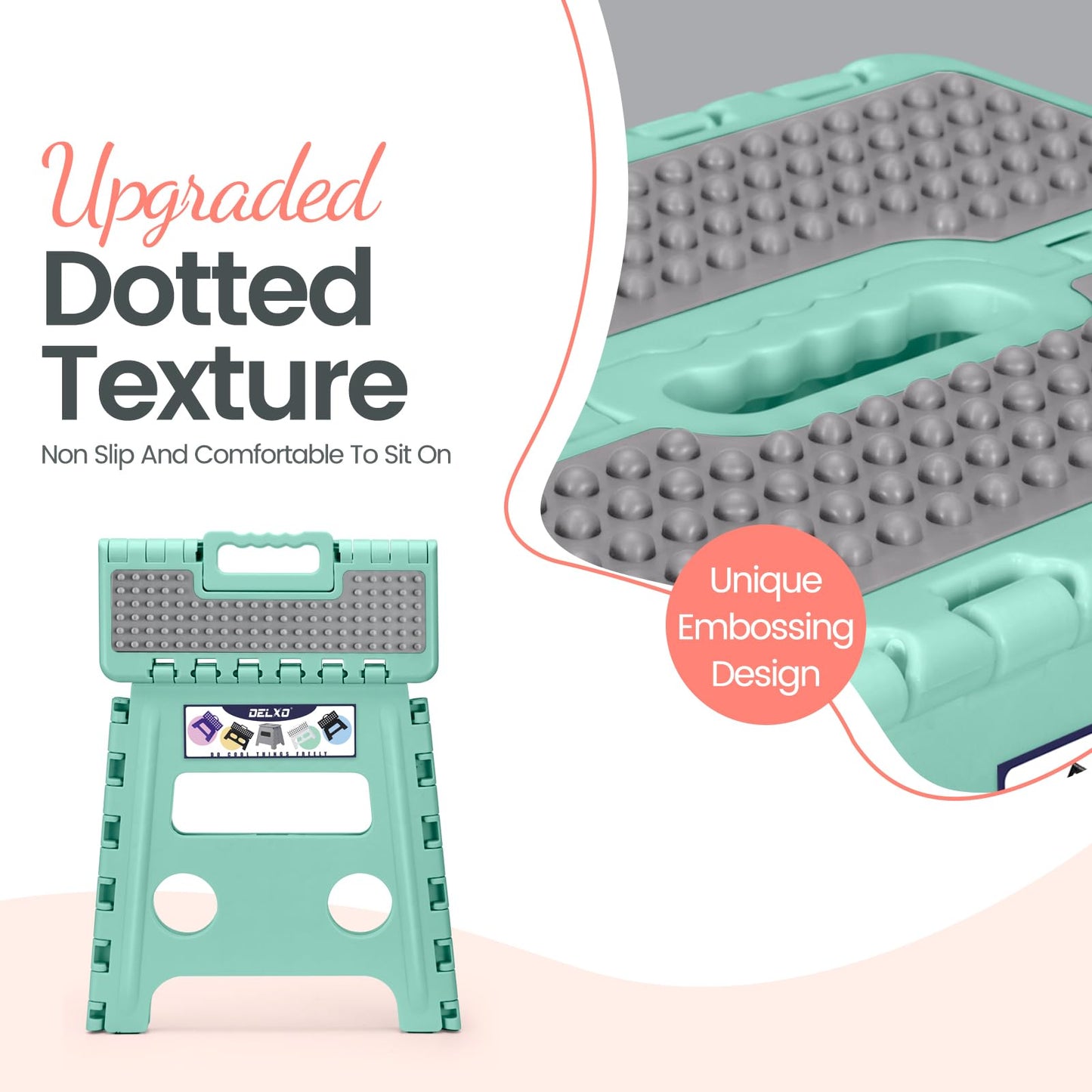 Delxo Folding Step Stool 13 Inch Non-Slip Foldable Stools for Kids & Adults Up to 300 LBS Kitchen Collapsible Fold Up Stepping Stool with Dotted 1 Pack Green