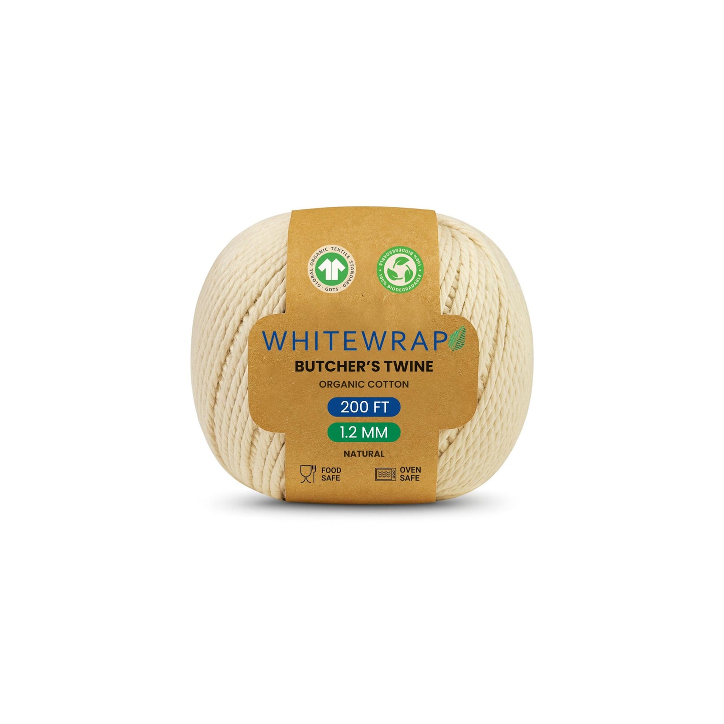 Butchers Twine 200 Feet 1.2mm – Natural Cotton Twine Kitchen String, Food Safe, Oven- Safe Cooking Twine for Trussing Turkey, Roasting Meat, Bakers Twine for Baking, Crafts & Gift Wrapping