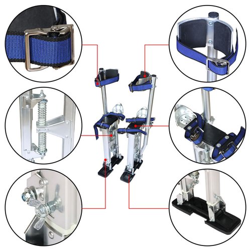TJHSM Drywall Stilts Aluminum Alloy Stilts 18in-30in Adjustable Heights Aluminum Painters Stilts Silver for Working at High Places