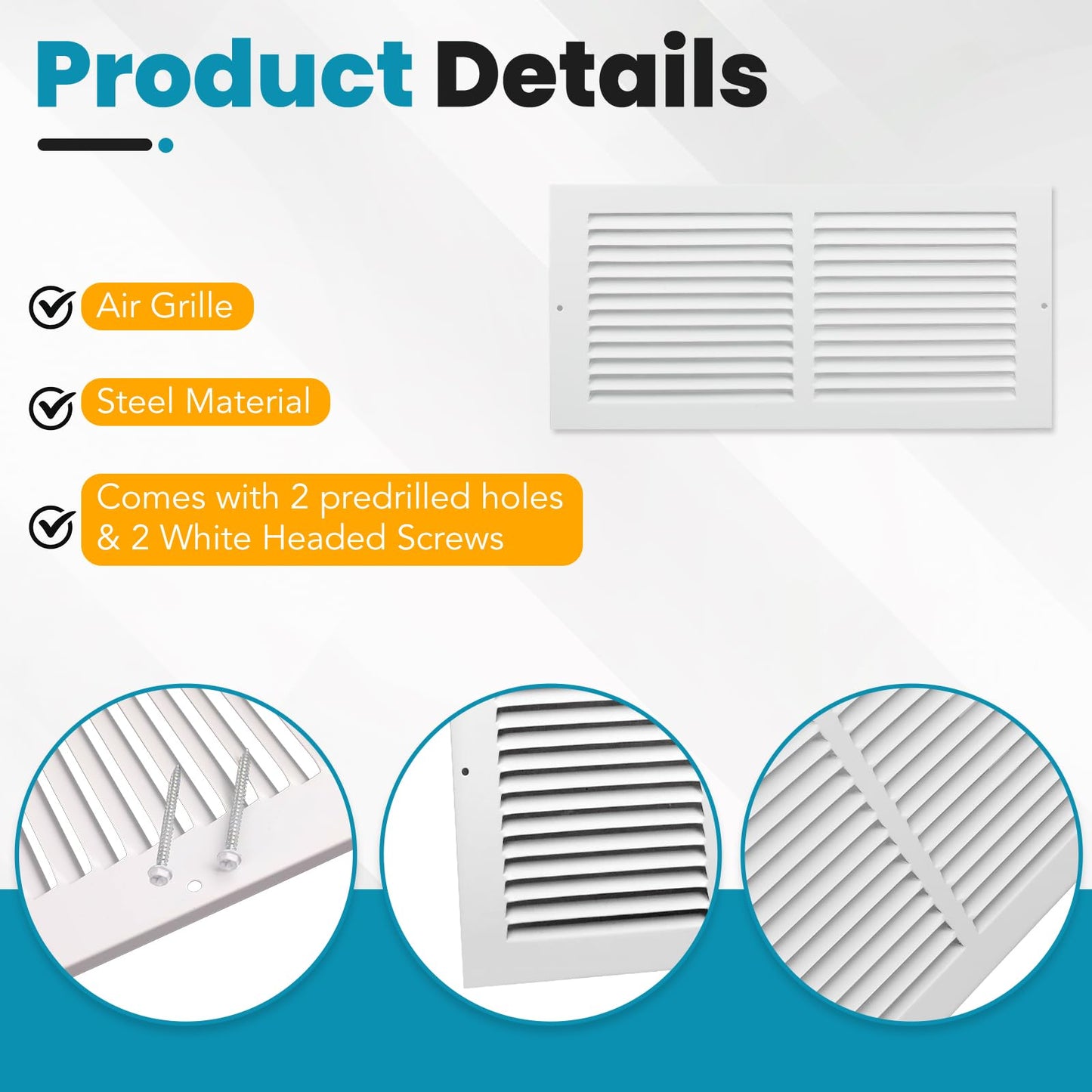 VOISEN Return Air Grille,Fits 14x6 Duct Opening,Steel Return Vent Cover, White Vent Cover Grill for Sidewall and Ceiling,HAVC Cold Air Return Vent Cover,Overall Size:15.8"W X 7.9"H