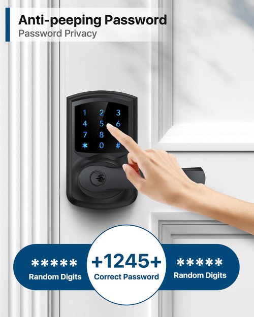 HIDALIFE Keyless Entry Door Lock with Keypad and Handle for Front Doors, Touchscreen Deadbolt, Anti-peep Password, Auto-Locking, Matte Black