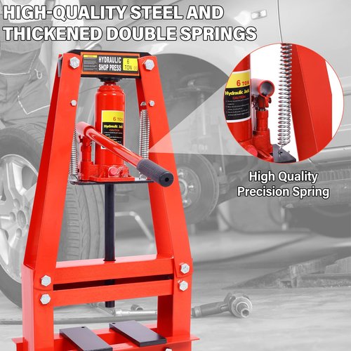 6 Ton Hydraulic Press, 6 Ton Benchtop Hydraulic A-Frame Shop Press with Press Plates Adjustable Working Table Height, Hydraulic Shop Press for Car Repair and Garage, Red
