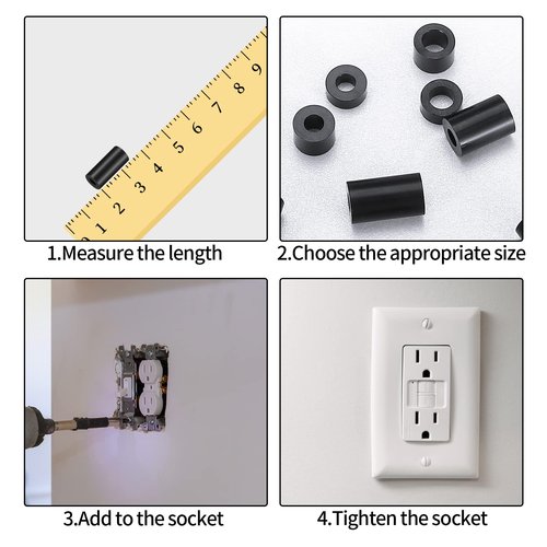 320 Pcs Electrical Outlet Screws Spacers, Black Nylon Round Spacer Assortment Kit, Plastic Spacers Without Threaded, Switch and Receptacle Spacers for Screws