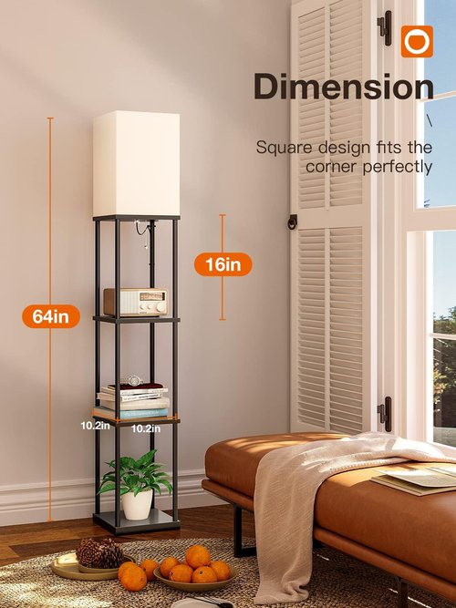 addlon Floor Lamps with Shelves, 4-Tier Modern Shelf Floor Lamp with 3CCT LED Bulb, Display Floor Lamp for Living Room, Bedroom and Office - Black