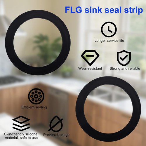 3pcs FLG-Seal Sink Seal Gasket Accessories, Putty-Free Premium Rubber Kitchen Sink Drain Gasket Seal Ring Replacement for Insinkerator Garbage Disposal Drainage Systems(Black)